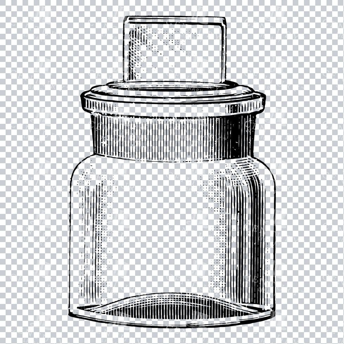 Hand Drawn Line Art PNG Illustration of a Glass Bottle / Jar No.11