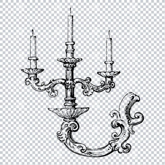 Vintage Line Art PNG Illustration of a Decorative Candlestick No.1