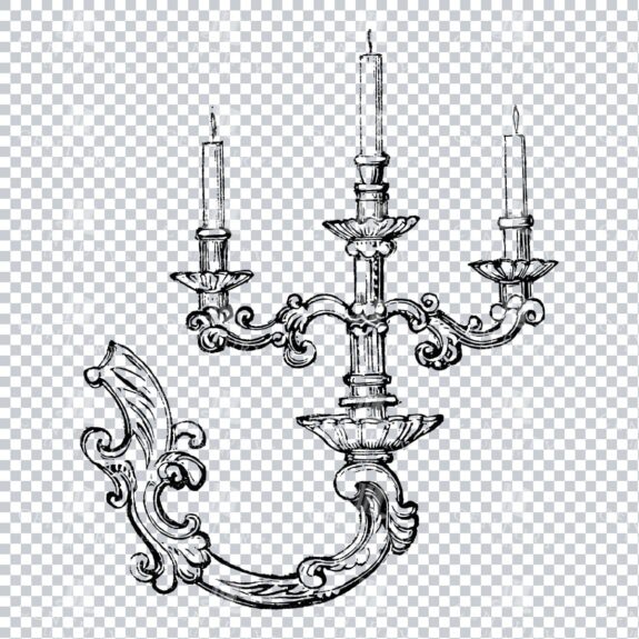 Vintage Line Art PNG Illustration of a Decorative Candlestick No.2