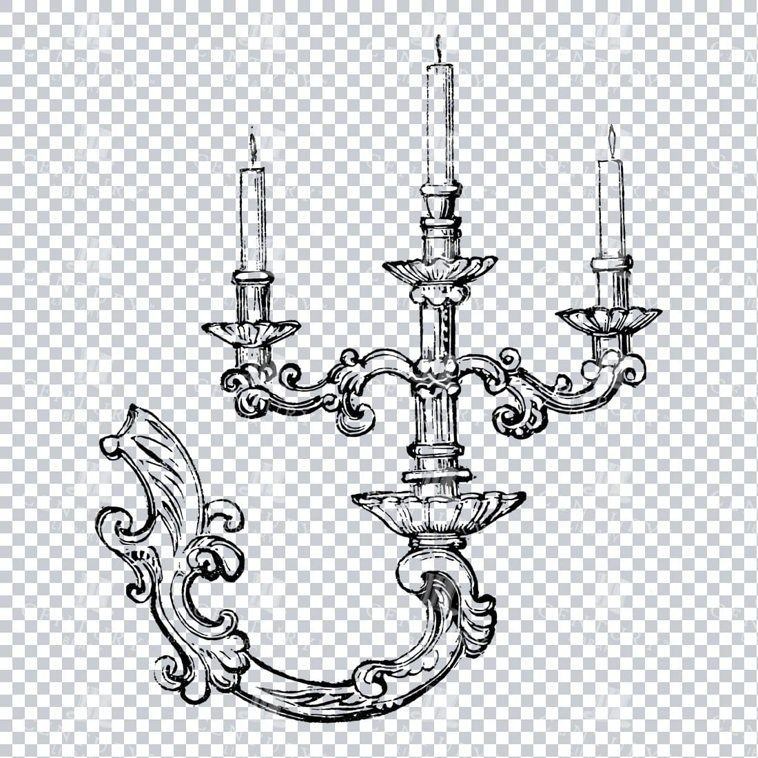 Vintage Line Art PNG Illustration of a Decorative Candlestick No.2