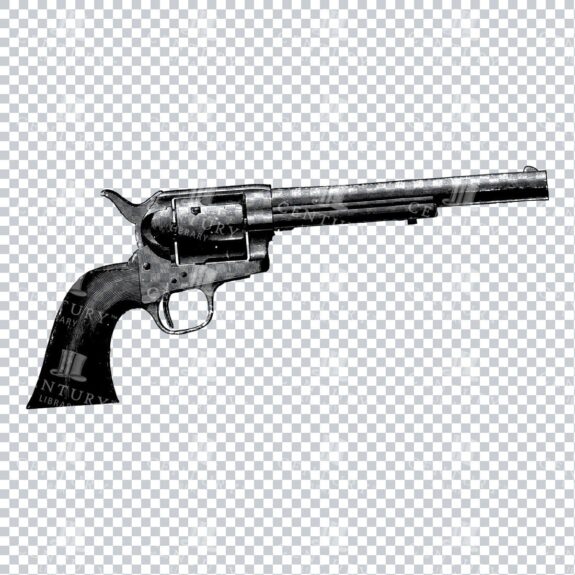 Vintage Line Art PNG Illustration of a Cavalry Revolver Weapon