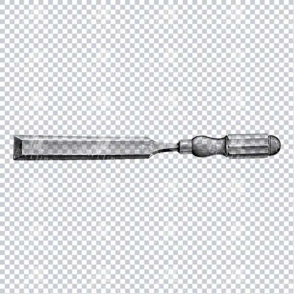 Vintage Line Art PNG Illustration of a Chisel Tool No.2