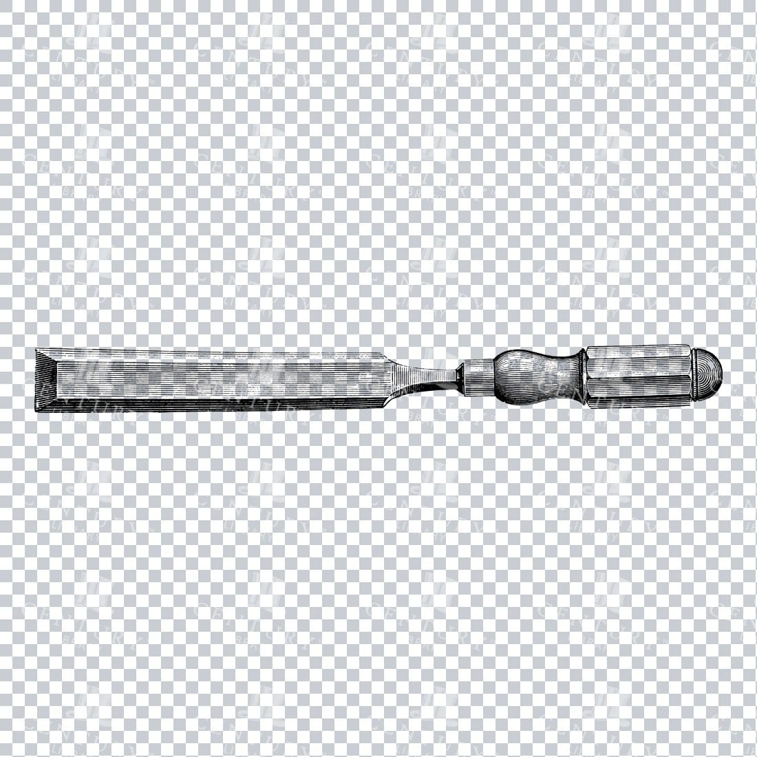 Vintage Line Art PNG Illustration of a Chisel Tool No.2