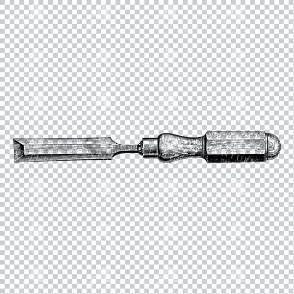 Vintage Line Art PNG Illustration of a Chisel Tool No.4