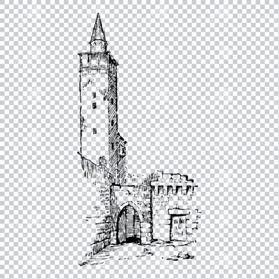 Vintage Line Art PNG Illustration of a Church / Steeple
