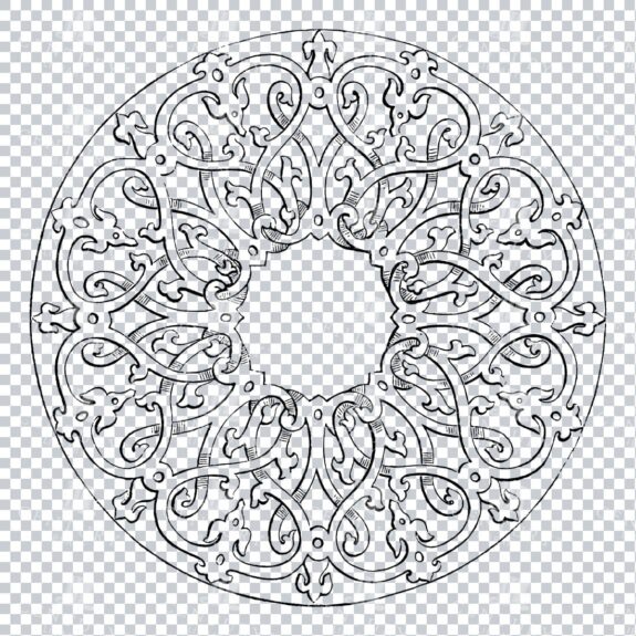 Vintage Line Art PNG Illustration of a Decorative Circle Pattern No.1