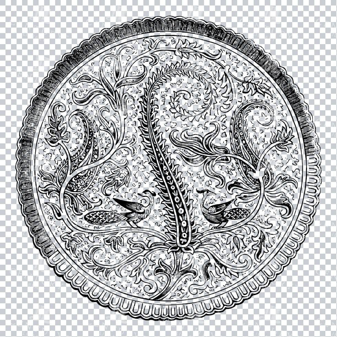 Vintage Line Art PNG Illustration of a Decorative Circle Pattern No.2