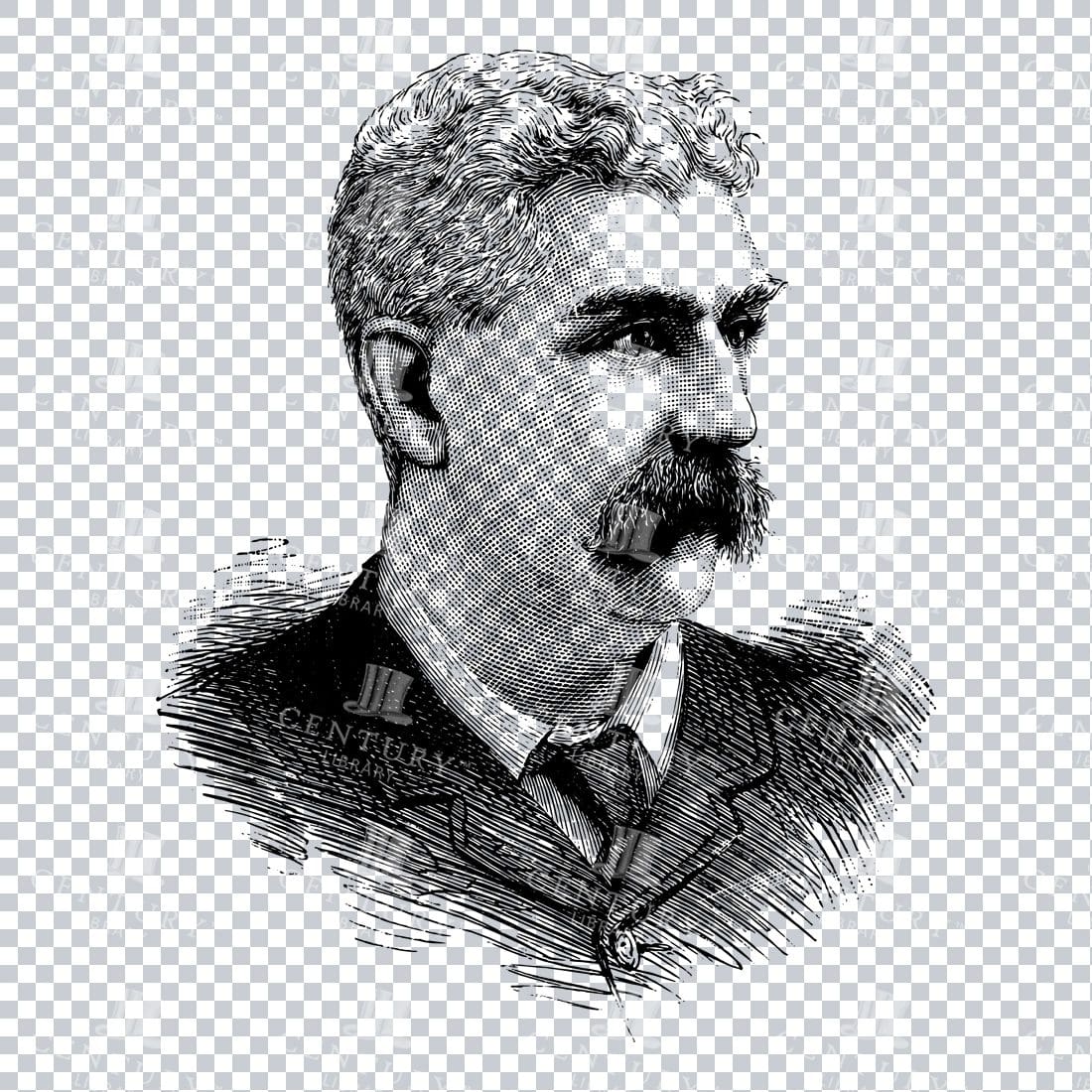 Vintage Line Art PNG Portrait of Colonel A Le Messurier