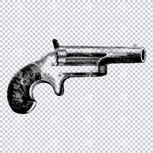 Vintage Line Art PNG Illustration of a Colt's Deringer Pistol / Gun / Weapon
