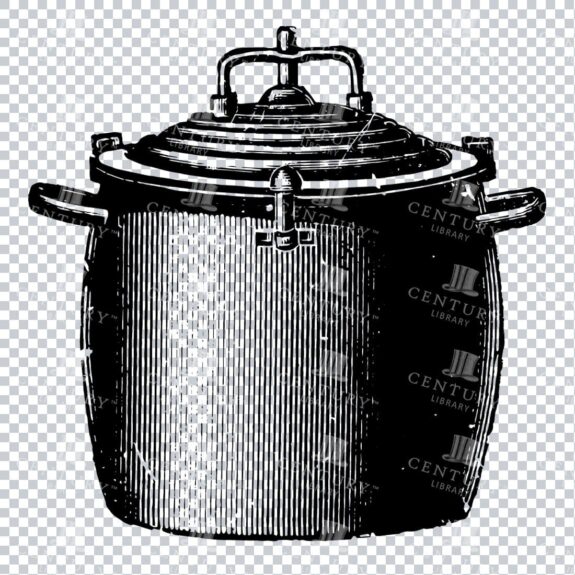 Vintage Line Art PNG Illustration of a Metal Contrainer / Pressure Pot