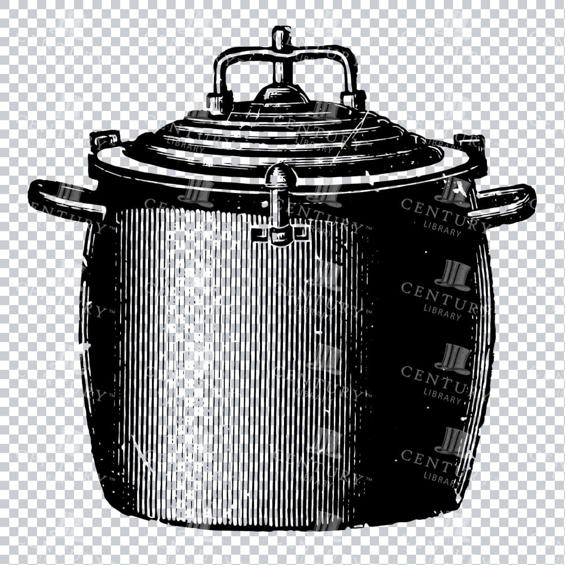 Vintage Line Art PNG Illustration of a Metal Contrainer / Pressure Pot