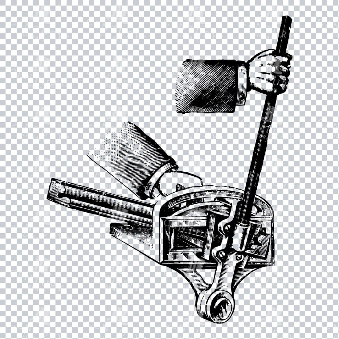 Vintage Illustration of a Craftsman Pulling on a Lever
