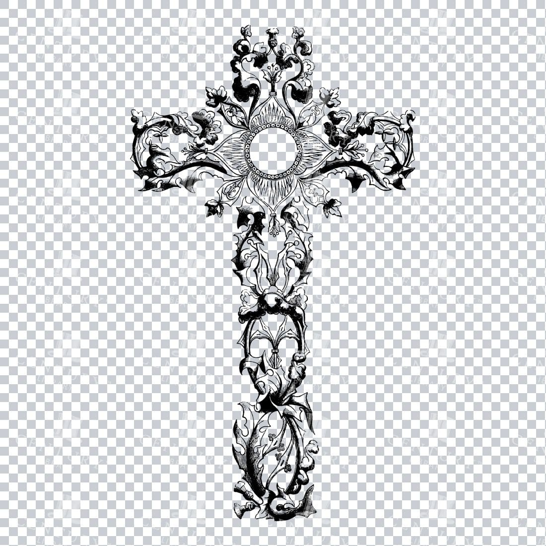 Decorative Line Art Illustration of the Christian Religious Cross No.1