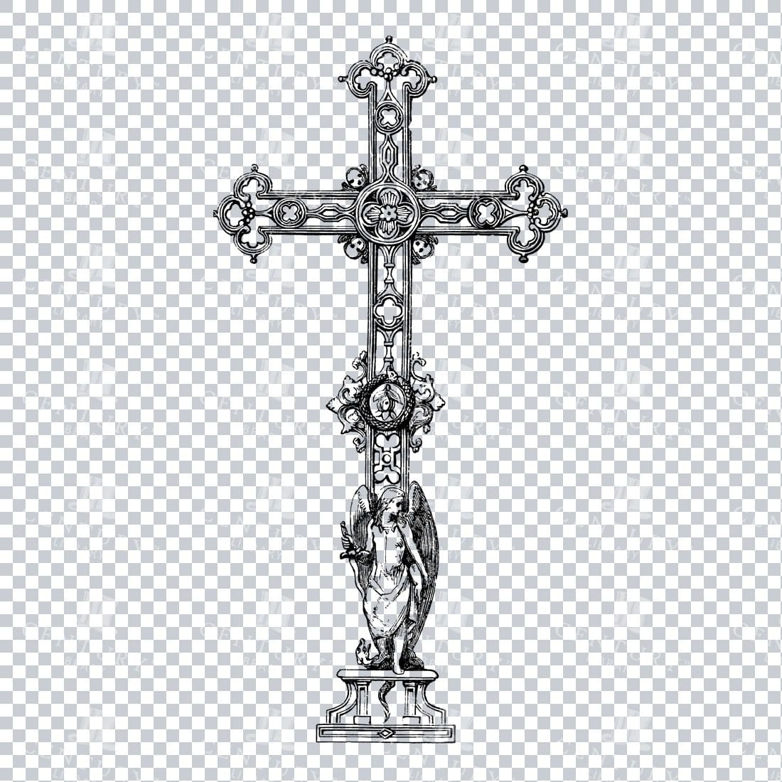 Decorative Line Art Illustration of the Christian Religious Cross No.2