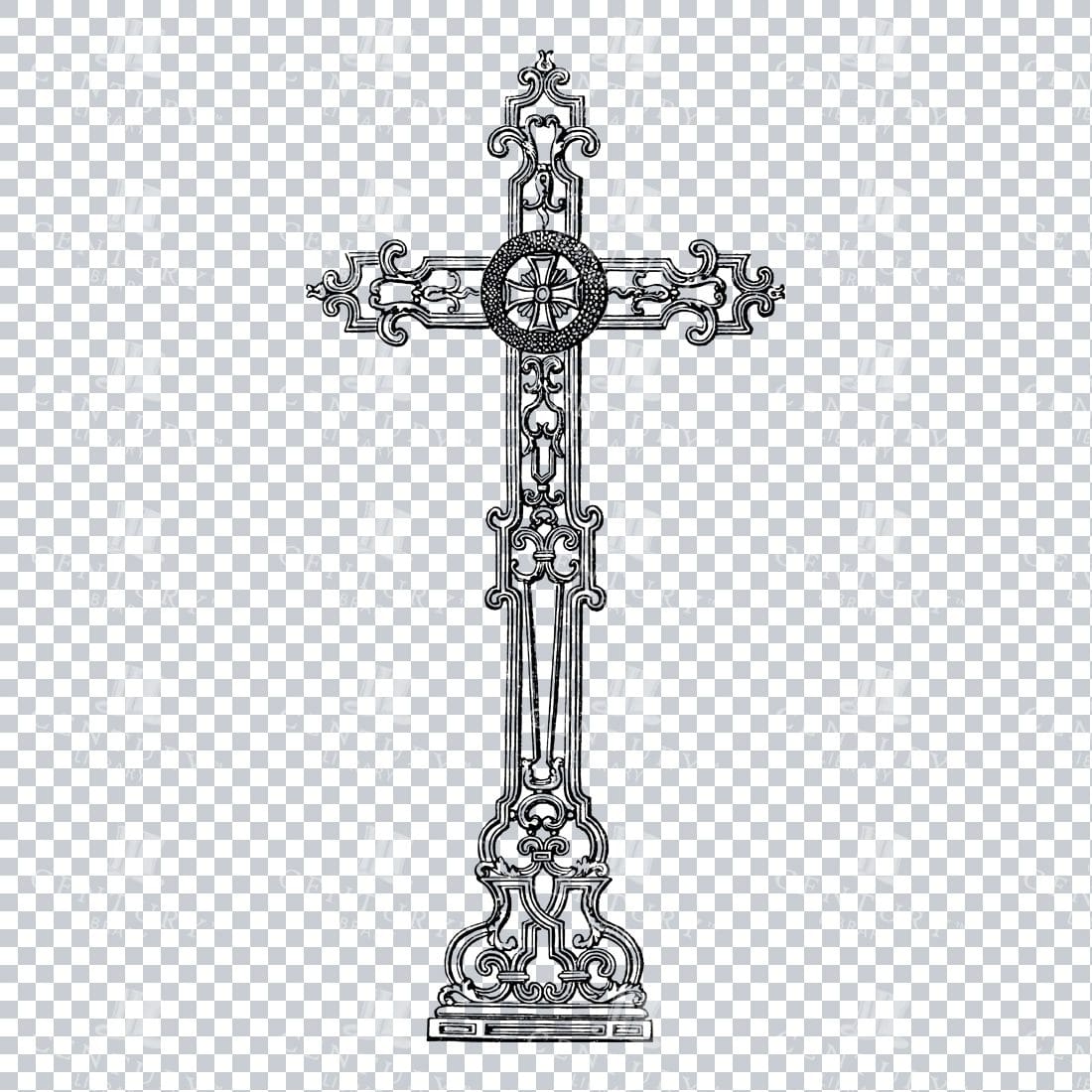 Decorative Line Art Illustration of the Christian Religious Cross No.3