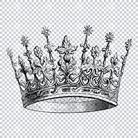 Decorative Line Art Illustration of a Royal Crown with Jewels No.1