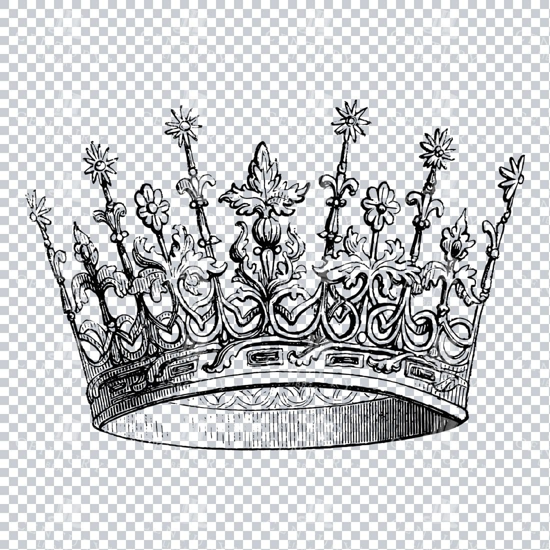 Decorative Line Art Illustration of a Royal Crown with Jewels No.1