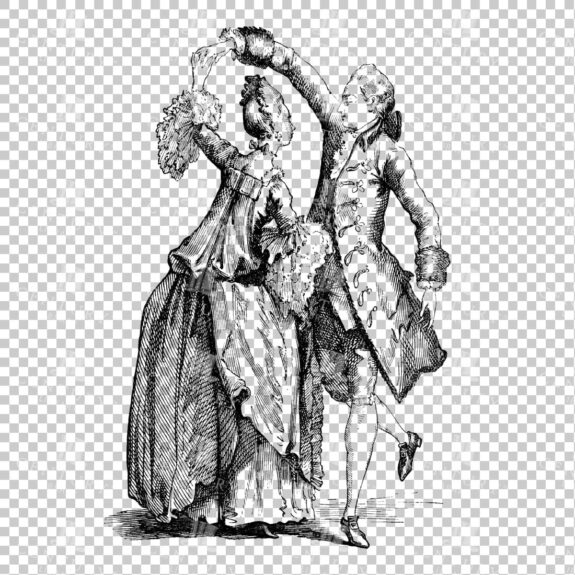 Vintage Line Art Illustration of two Victorians Dancing Wearing Upper Class Attire No.2