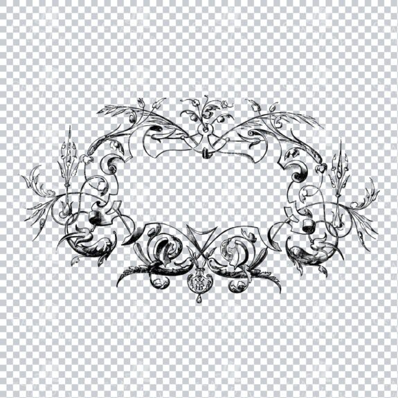 Decorative Floral Frame / Shield Design Png Illustration