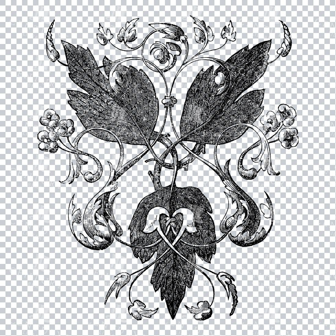 Vintage Decorative Line Art Illustration - Floral - Border - Frame - Pattern No.3