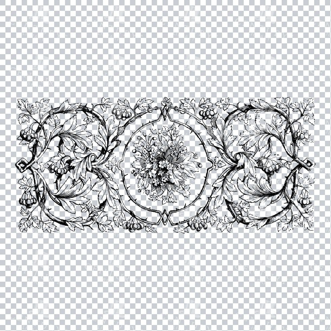 Vintage Decorative Line Art Illustration - Floral - Border - Frame - Pattern No.8