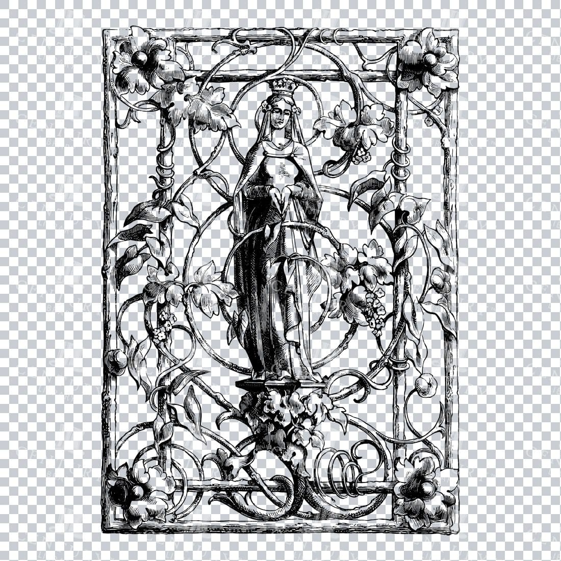 Vintage Decorative Line Art Illustration - Floral - Border - Frame - Pattern No.13