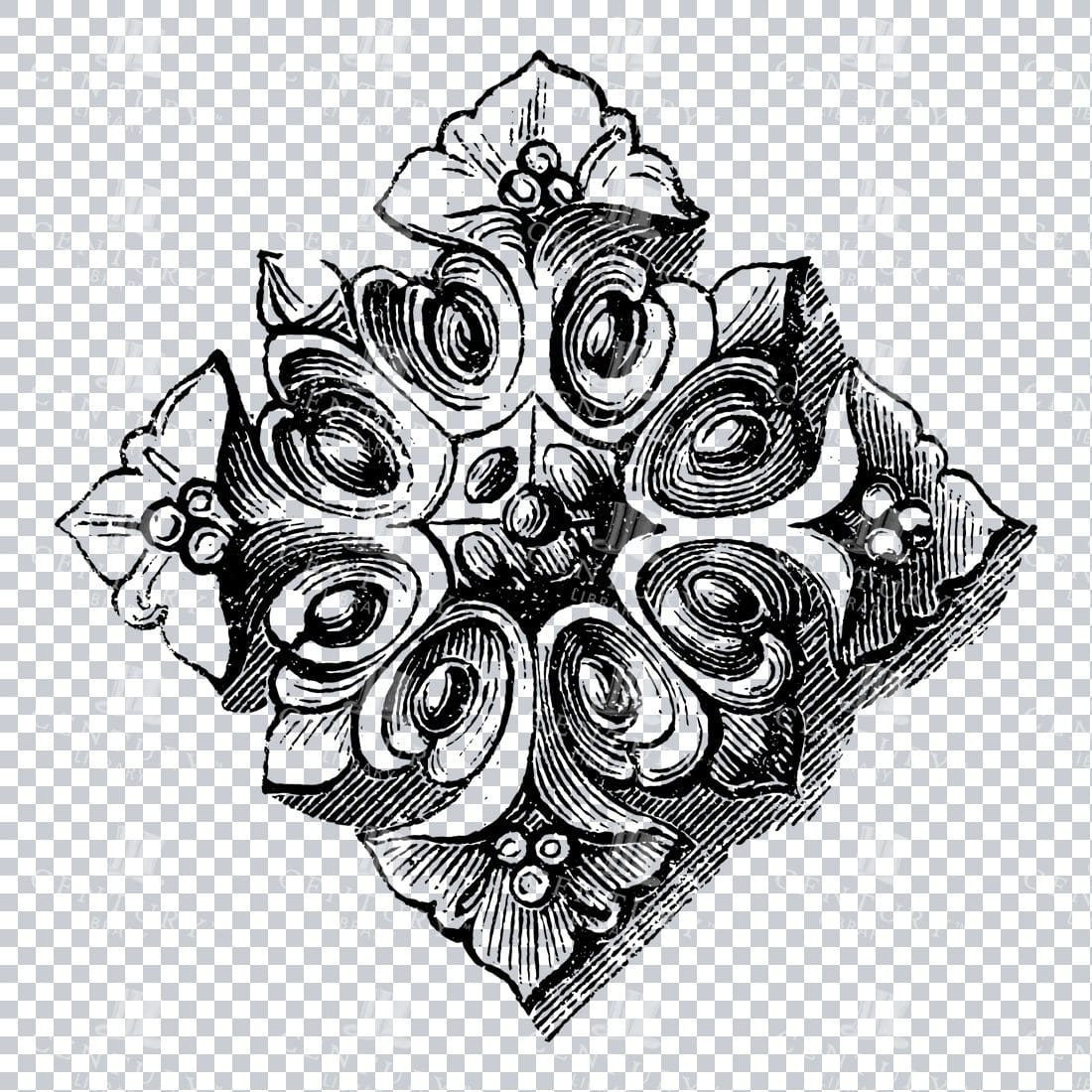Vintage Decorative Line Art Illustration - Floral - Border - Frame - Pattern No.23