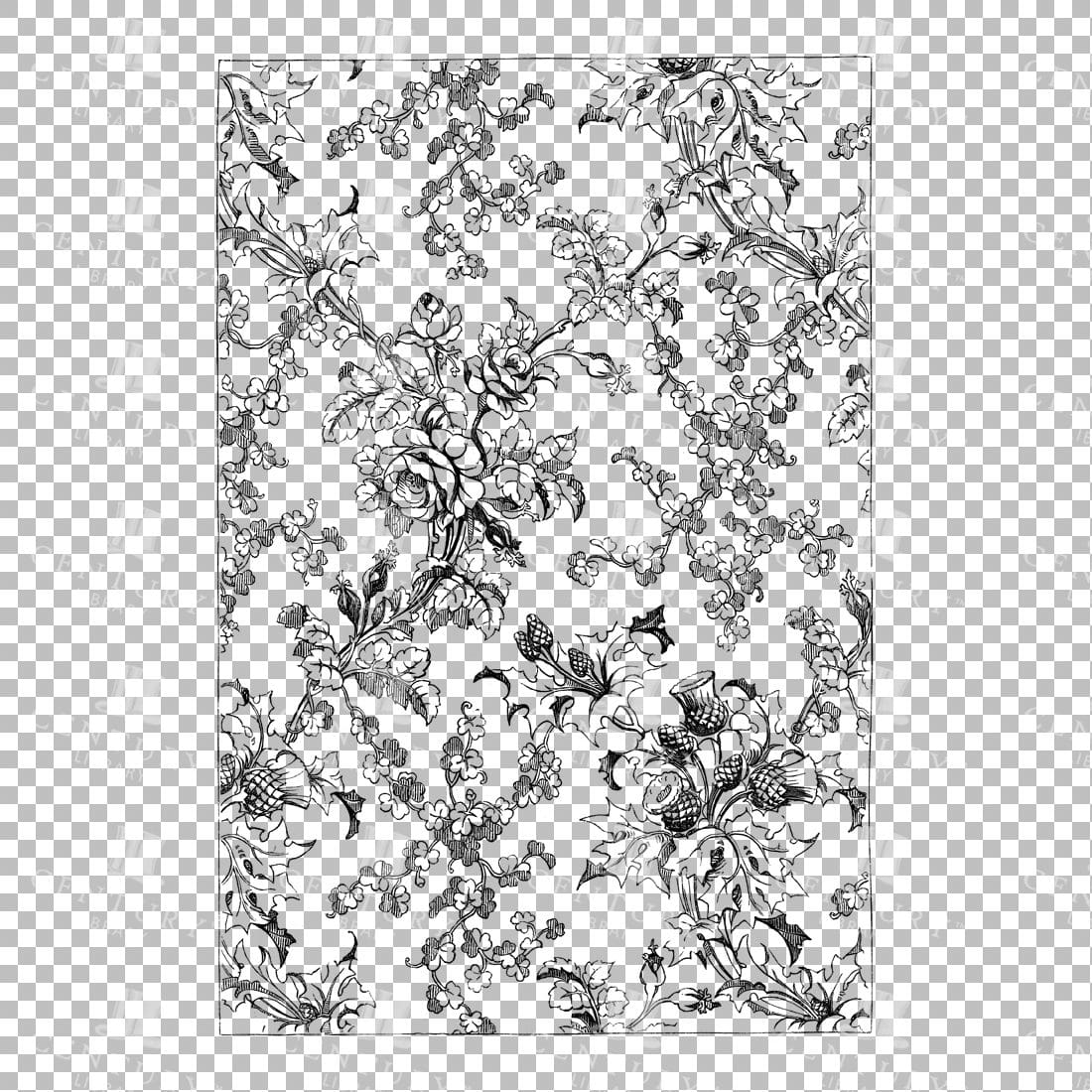 Vintage Decorative Line Art Illustration - Floral - Border - Frame - Pattern No.34