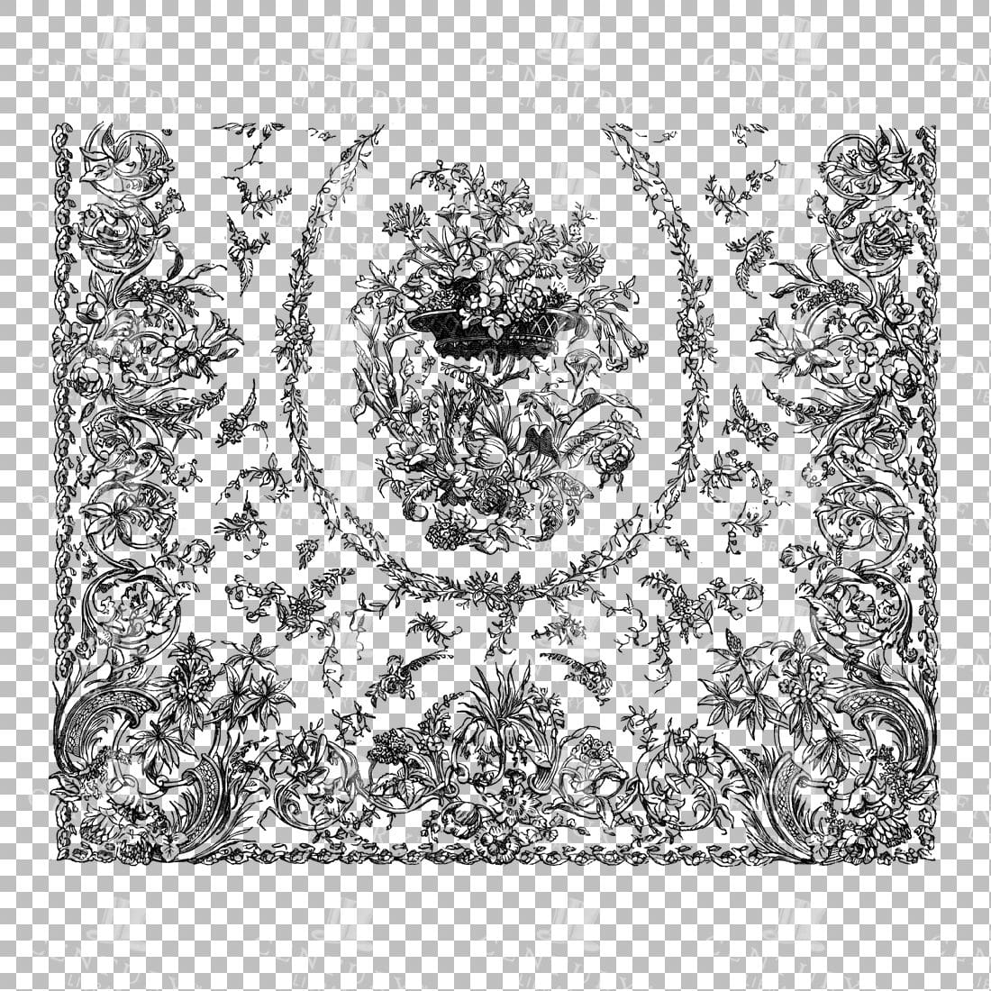 Vintage Decorative Line Art Illustration - Floral - Border - Frame - Pattern No.35