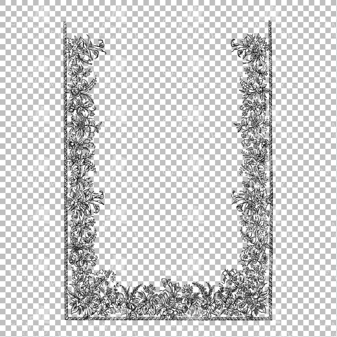 Vintage Decorative Line Art Illustration - Floral - Border - Frame - Pattern No.36