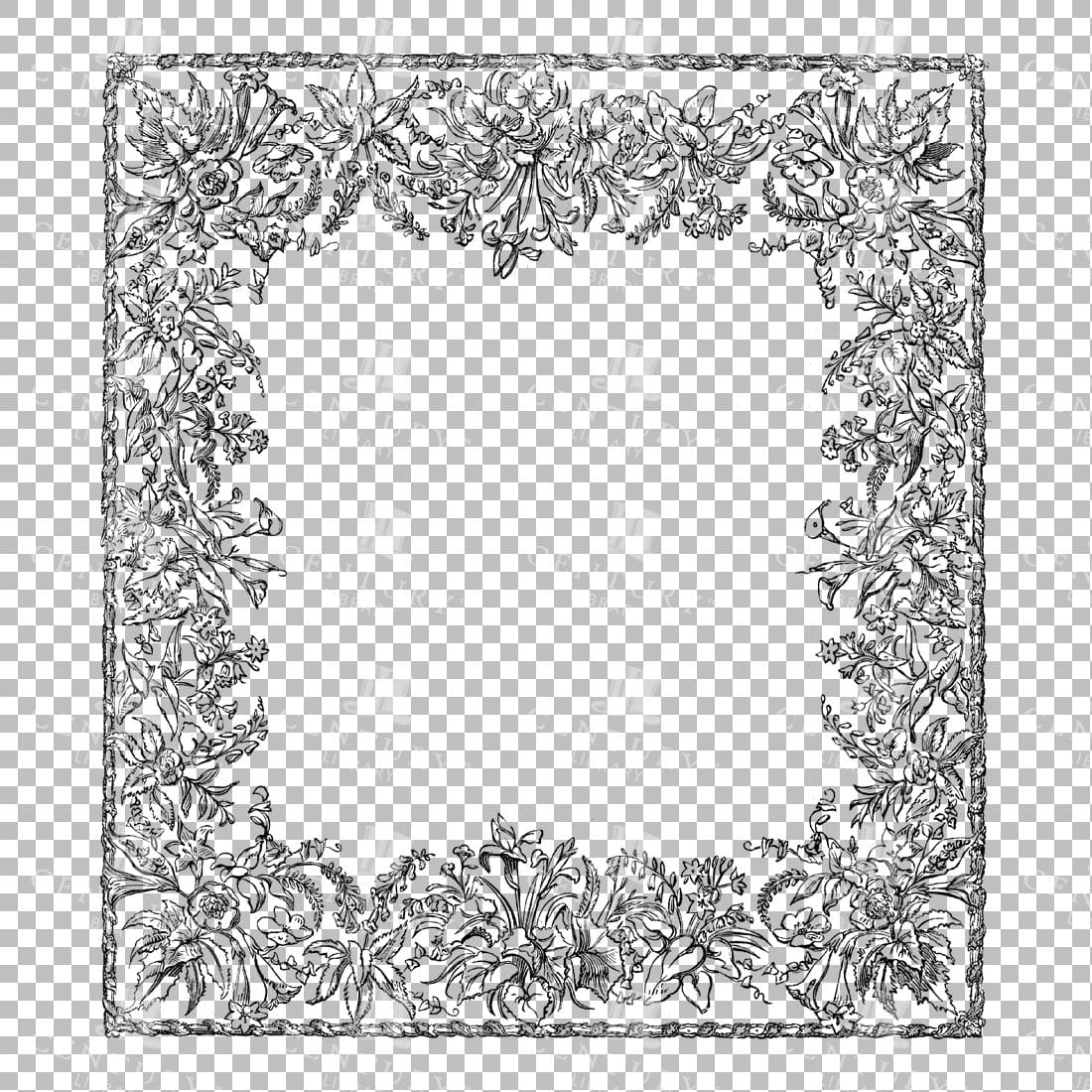 Vintage Decorative Line Art Illustration - Floral - Border - Frame - Pattern No.37