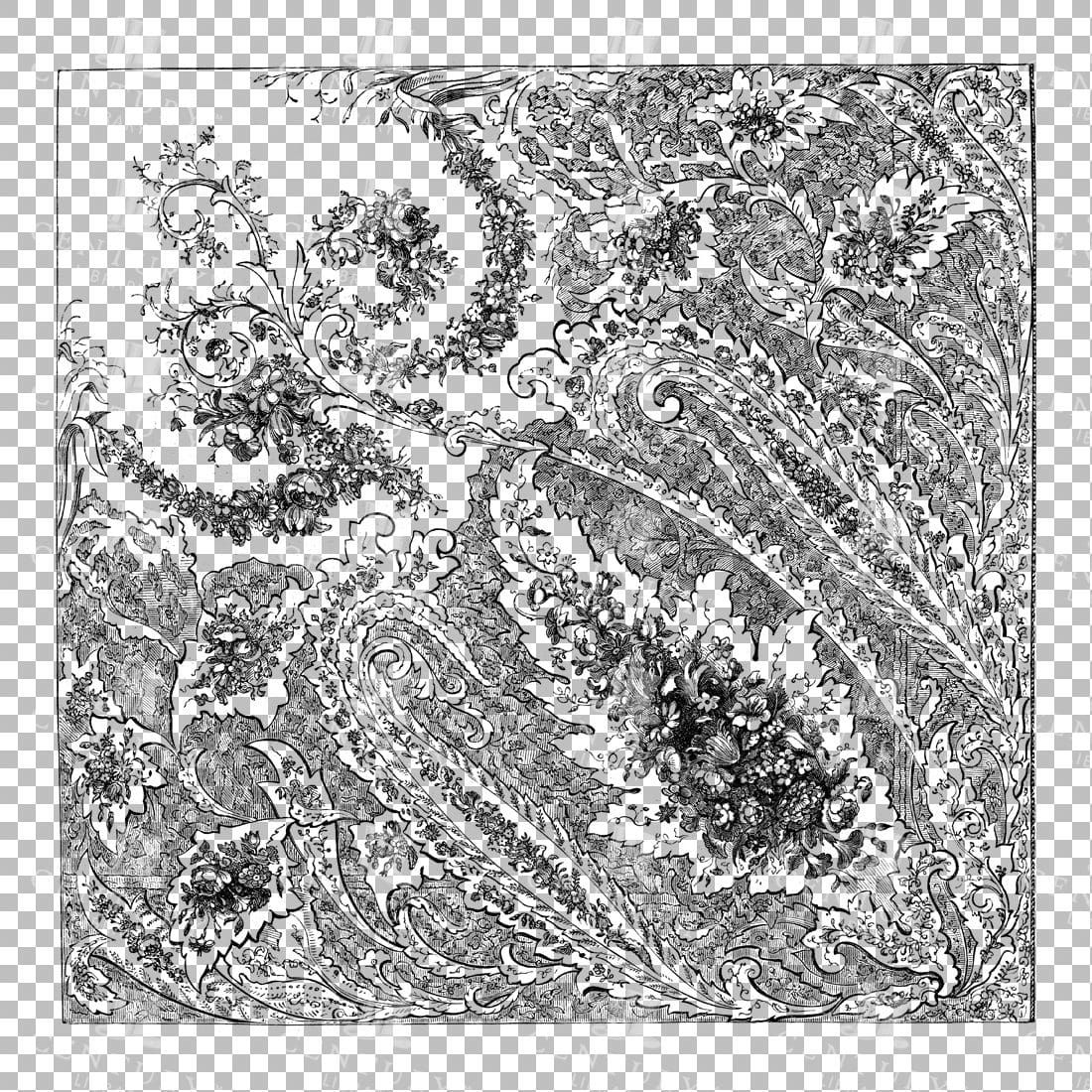 Vintage Decorative Line Art Illustration - Floral - Border - Frame - Pattern No.50
