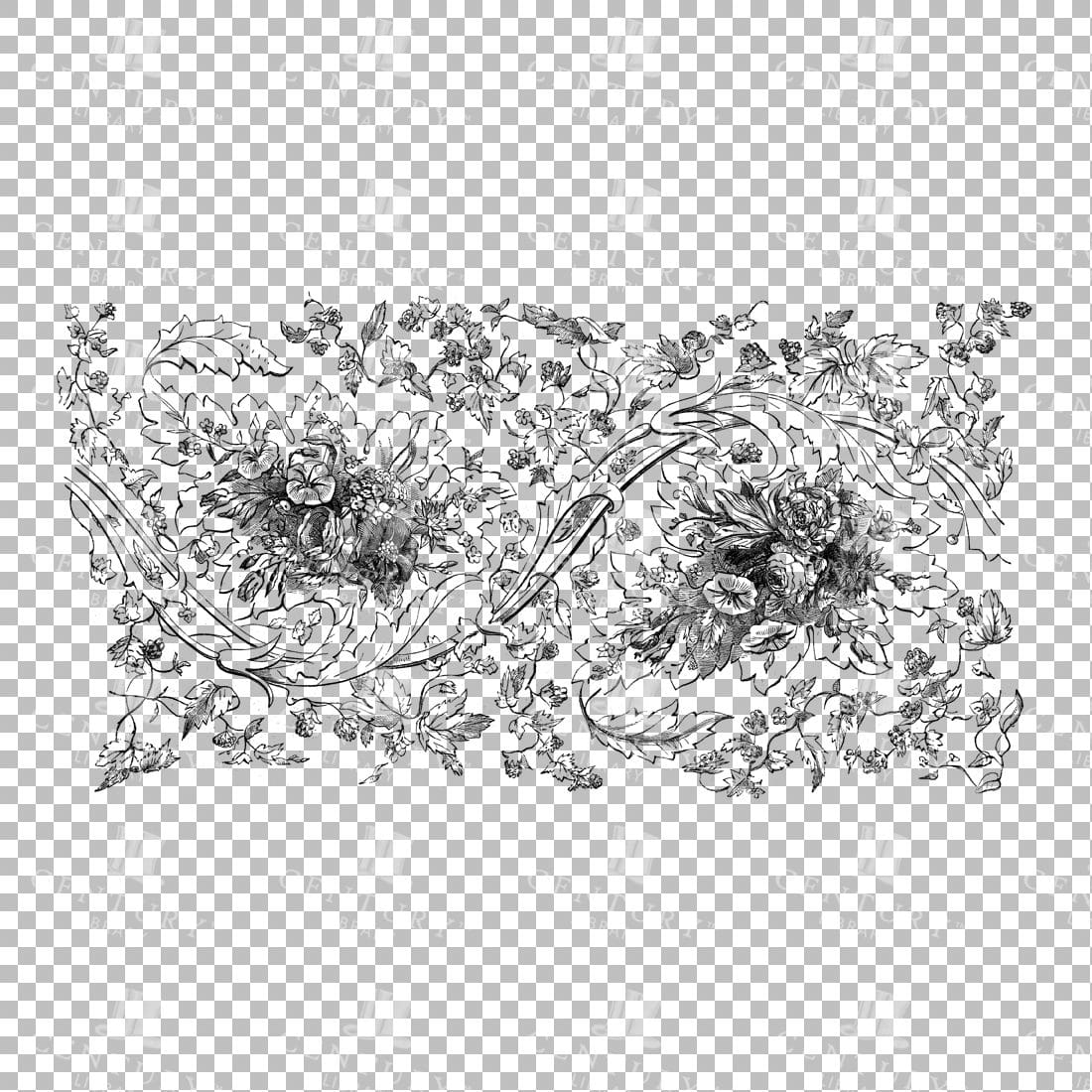 Vintage Decorative Line Art Illustration - Floral - Border - Frame - Pattern No.55