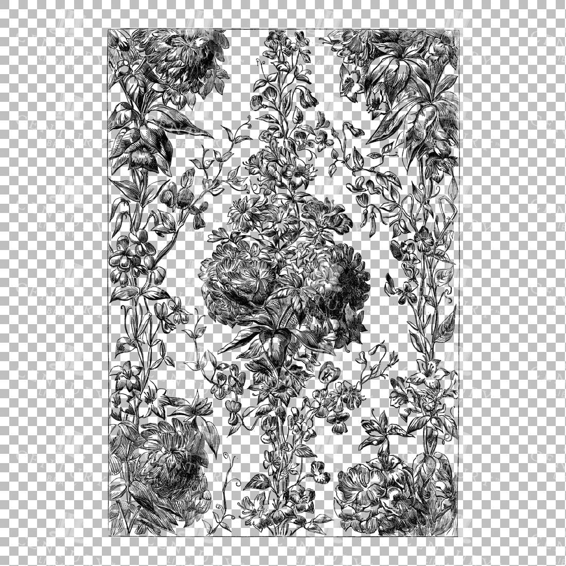 Vintage Decorative Line Art Illustration - Floral - Border - Frame - Pattern No.58