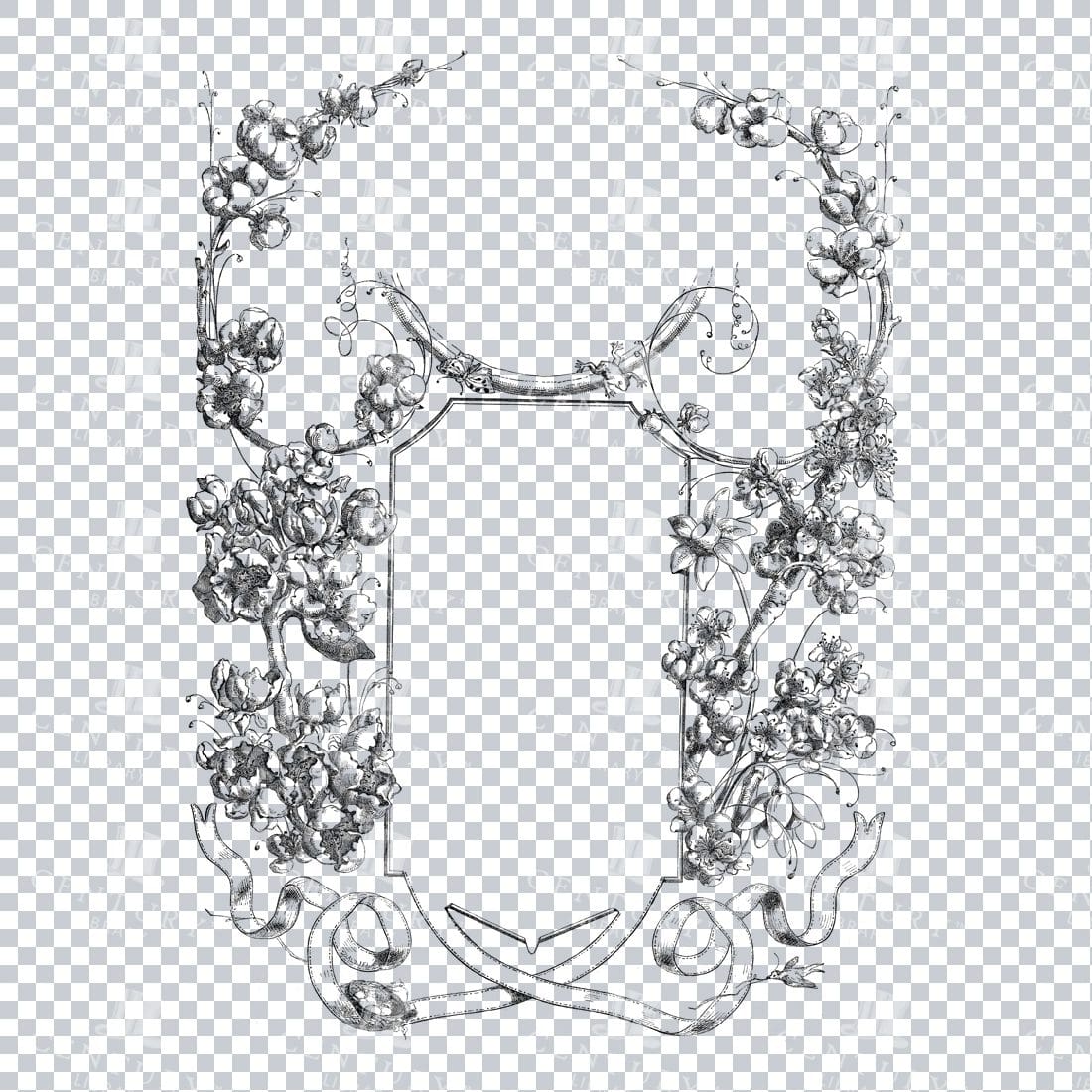 Vintage Decorative Line Art Illustration - Floral - Border - Frame - Pattern No.67