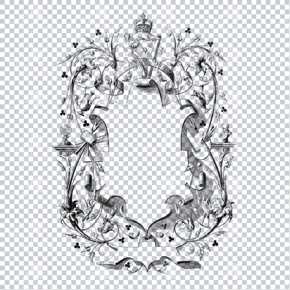 Vintage Decorative Line Art Illustration - Floral - Border - Frame - Pattern No.74