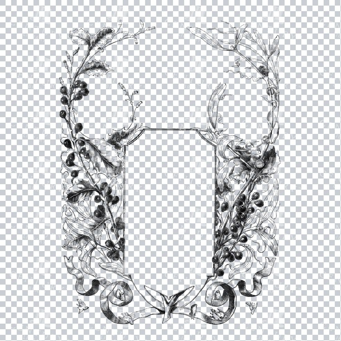 Vintage Decorative Line Art Illustration - Floral - Border - Frame - Pattern No.75