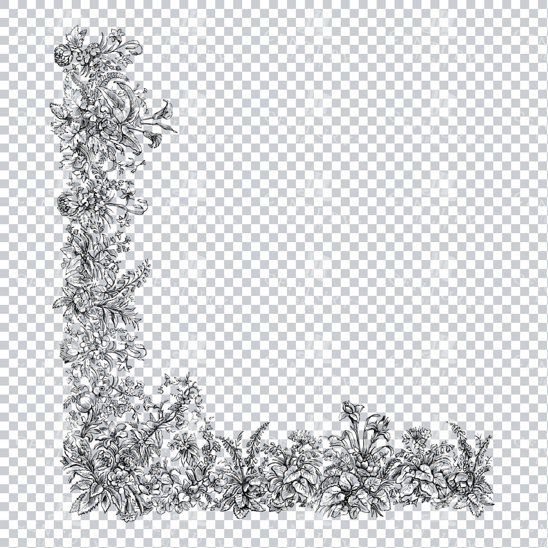 Vintage Decorative Line Art Illustration - Floral - Border - Frame - Pattern No.76