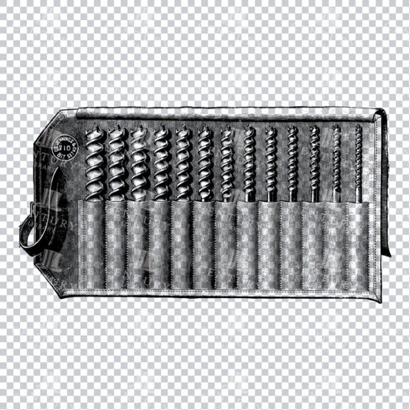 Craftsman Tools - Black and White Illustration of a Drill Bit Roll Case No.1
