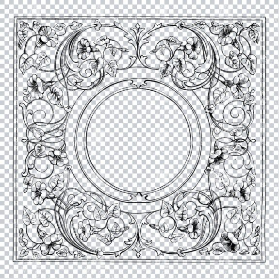 Vintage Decorative Line Art Illustration - Floral - Border - Frame - Pattern No.80