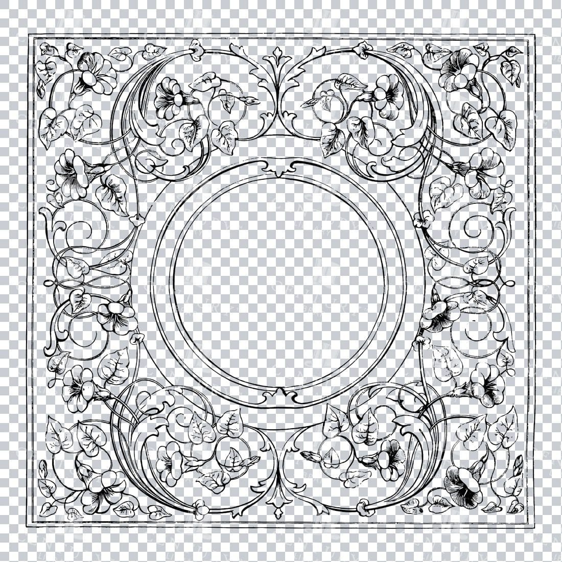 Vintage Decorative Line Art Illustration - Floral - Border - Frame - Pattern No.80