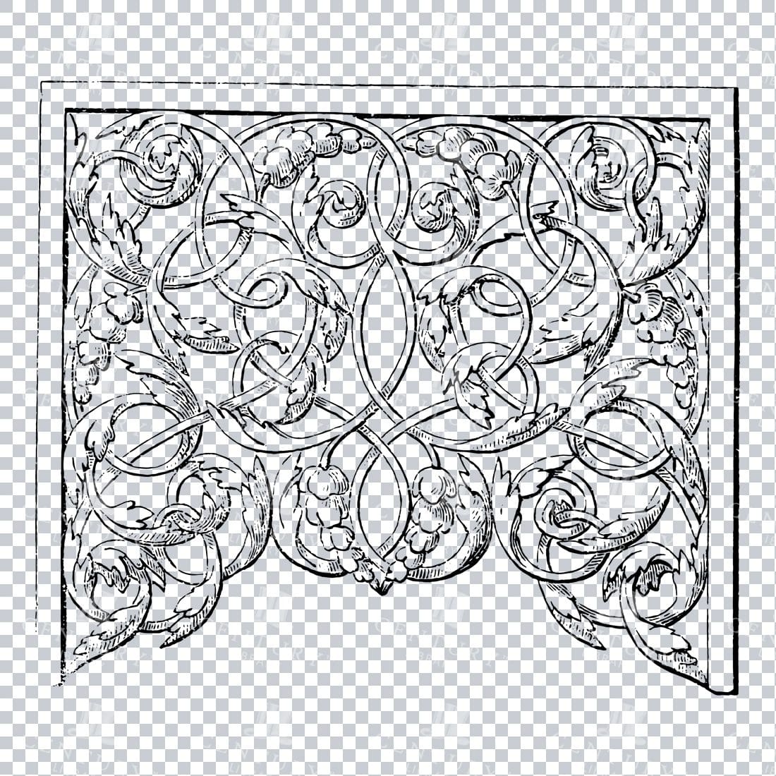Vintage Decorative Line Art Illustration - Floral - Border - Frame - Pattern No.86