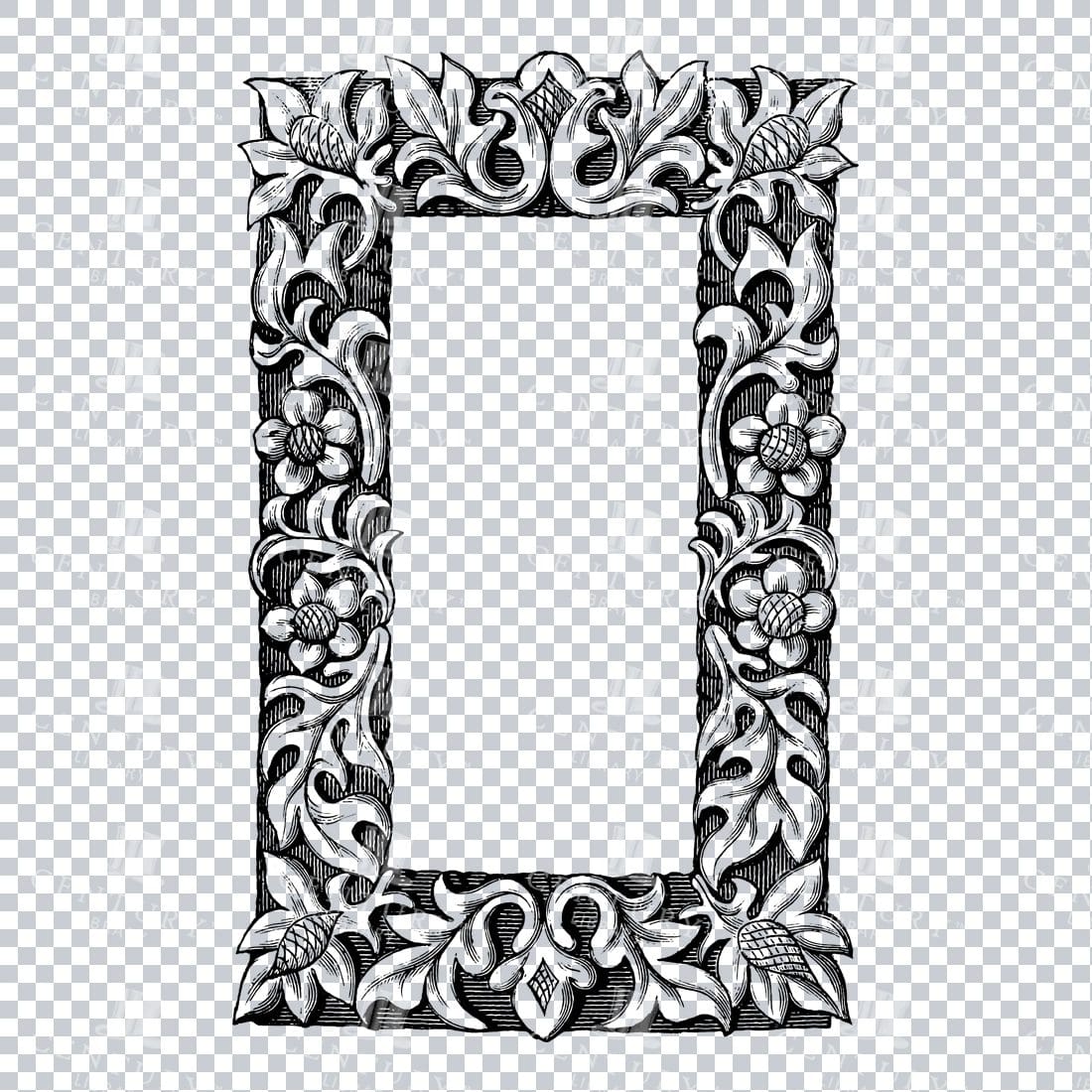 Vintage Decorative Line Art Illustration - Floral - Border - Frame - Pattern No.92