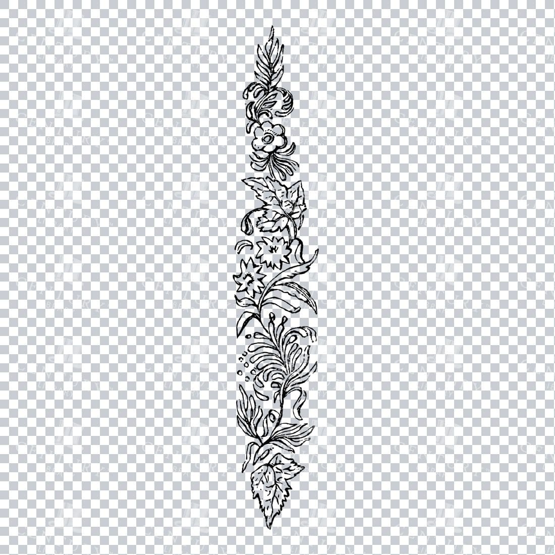 Vintage Decorative Line Art Illustration - Floral - Border - Frame - Pattern No.93