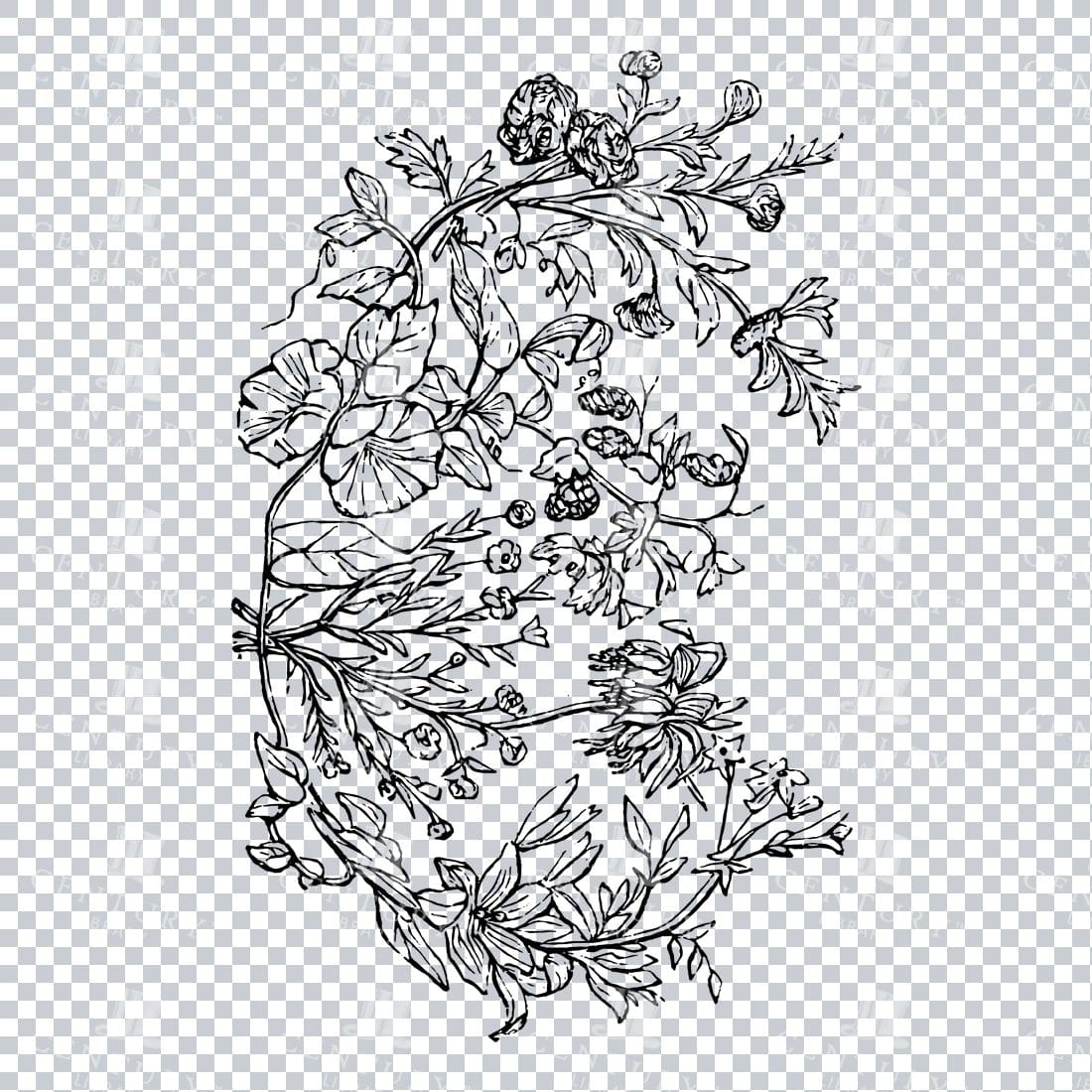 Vintage Decorative Line Art Illustration - Floral - Border - Frame - Pattern No.104