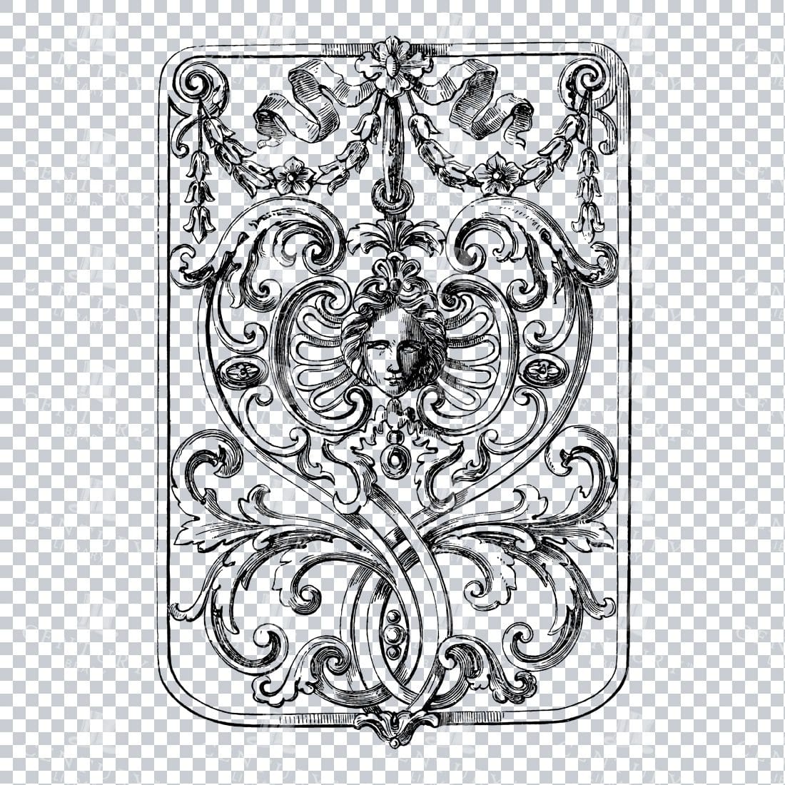 Vintage Decorative Line Art Illustration - Floral - Border - Frame - Pattern No.132