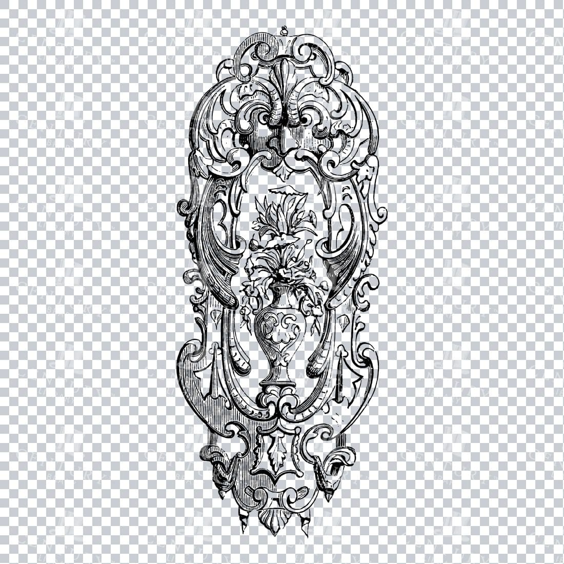Vintage Decorative Line Art Illustration - Floral - Border - Frame - Pattern No.133