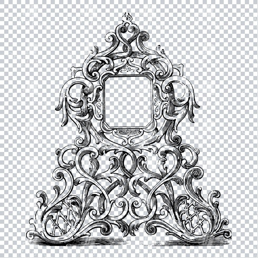 Vintage Decorative Line Art Illustration - Floral - Border - Frame - Pattern No.136