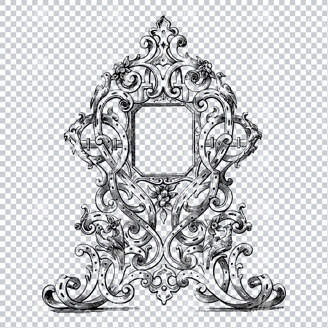 Vintage Decorative Line Art Illustration - Floral - Border - Frame - Pattern No.137