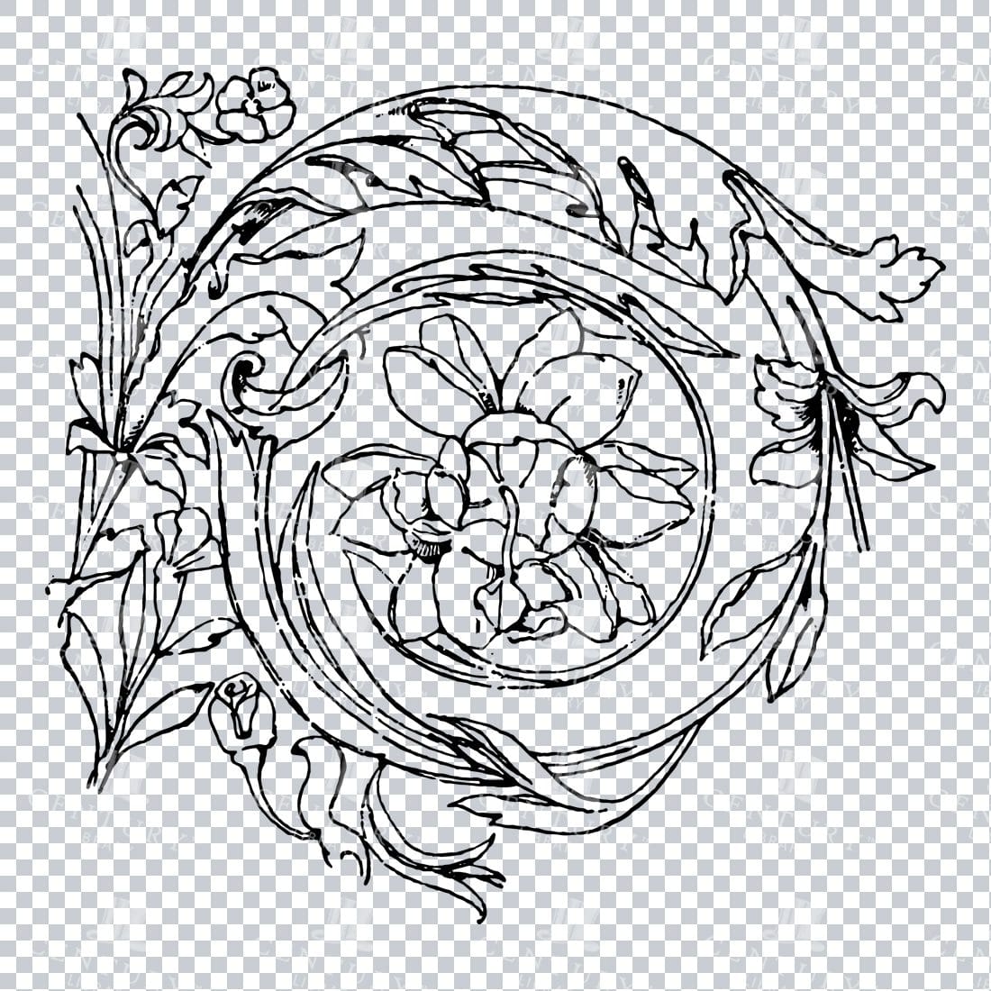 Vintage Decorative Line Art Illustration - Floral - Border - Frame - Pattern No.145